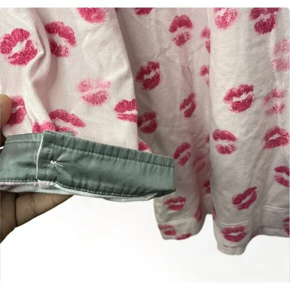 DKNY Womens XL Pink Kiss Print Pajama Top Cotton & Modal Long Sleeve Button-Up - Picture 9 of 9